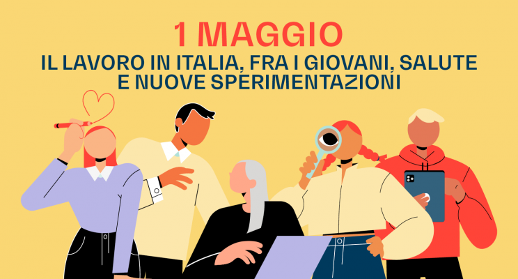 Il mondo del lavoro: locandina con persone stilizzate su sfondo giallo