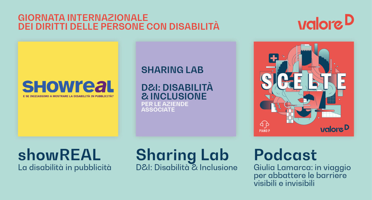 Copertina con loghi dei progetti di Valore D a tema disabilità