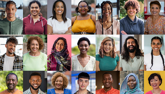 Mosaico di persone di background culturali diversi.​