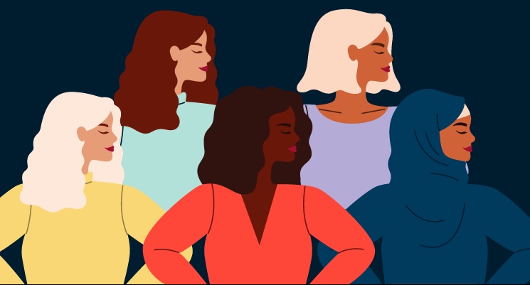 Illustrazione con donne di diverse etnie messe di profilo
