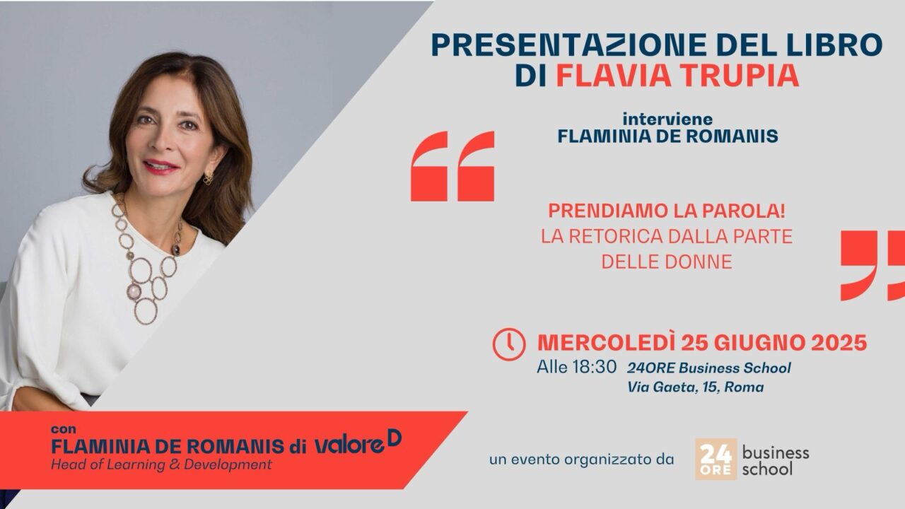 Locandina evento "Prendiamo la parola" con foto di Flaminia De Romanis