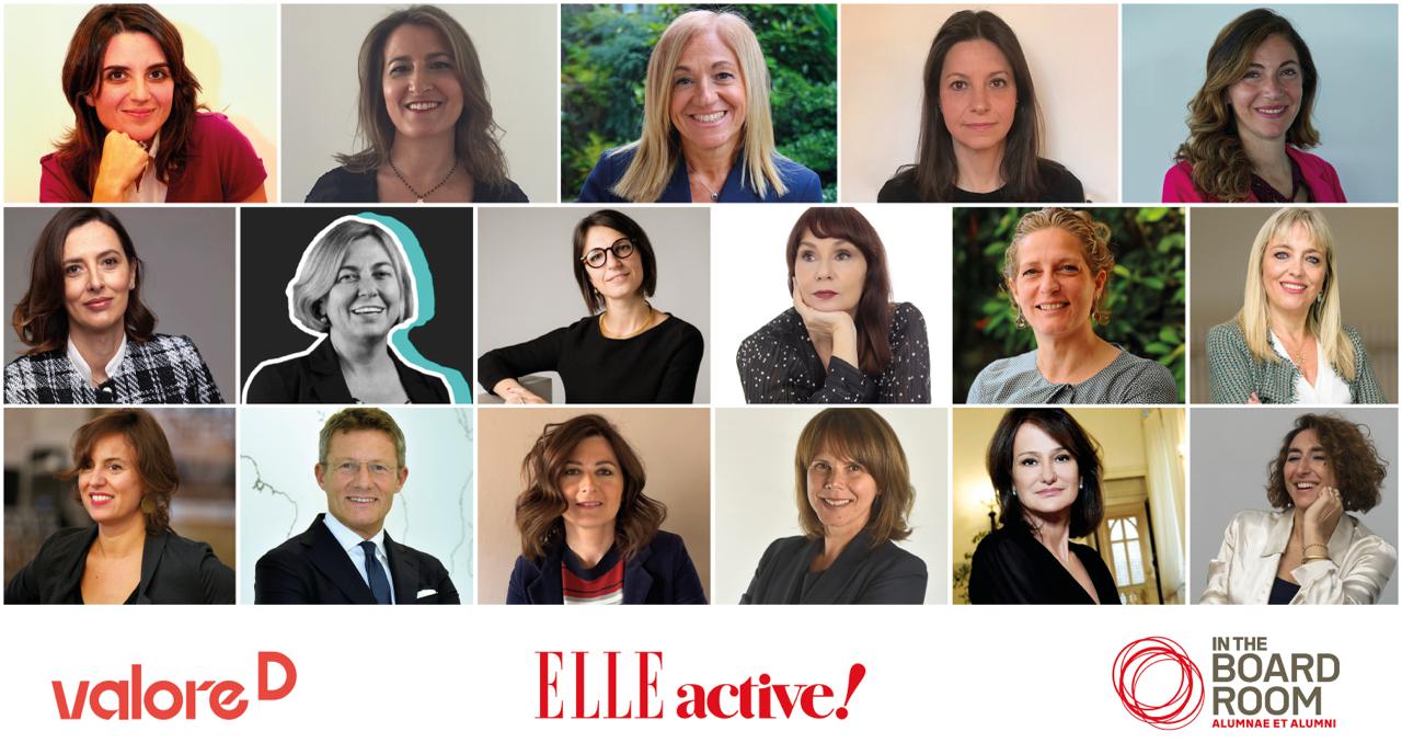 Collage di foto delle Alumnae e degli Alumni di InTheBoardroom che parteciperanno allo speed mentoring ad Elle Active